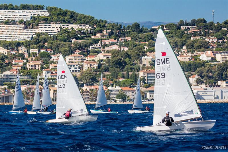 Fredrik Lööf leads Race 1 - 2018 OK Dinghy European Championship - Day 1 photo copyright Robert Deaves taken at  and featuring the OK class