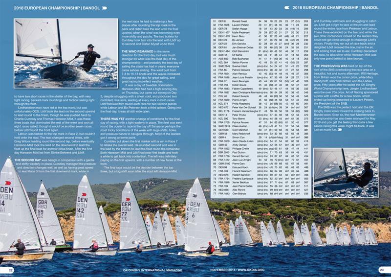 November 2018 issue of the OK Dinghy International magazine photo copyright Robert Deaves taken at  and featuring the OK class