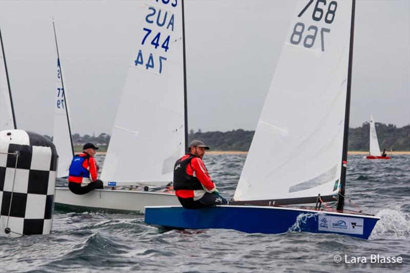 Mark Jackson finishes just ahead of Michael Horvarth - Australian OK Dinghy Nationals, Day 1 - photo © Lara Blasse