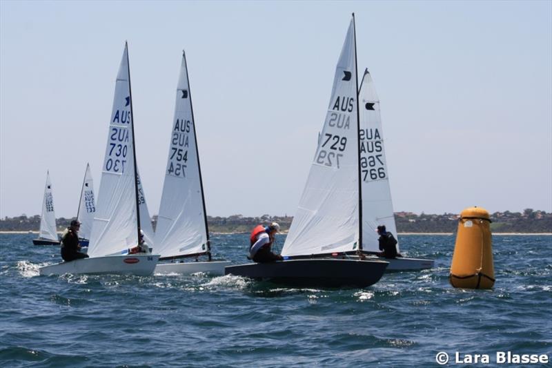 Andre Blasse leads a group around the top mark - Australian OK Dinghy Nationals - photo © Lara Blasse