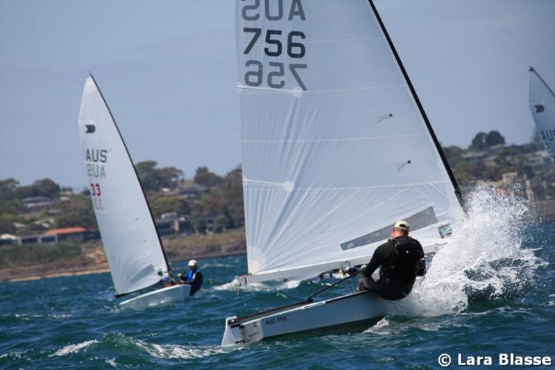 Nick Bennett finds a large wave - Day 4 - Australian OK Dinghy Nationals photo copyright Lara Blasse taken at  and featuring the OK class