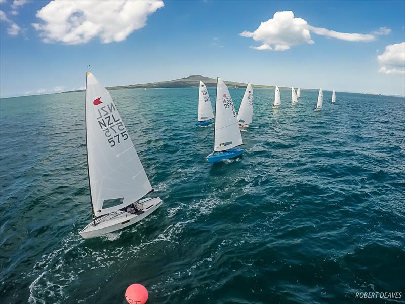 Under the shadow of Rangitoto - OK Dinghy World Championship 2019 photo copyright Robert Deaves taken at Wakatere Boating Club and featuring the OK class