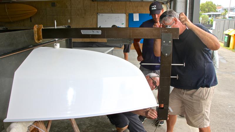 Checking the bow sections - Symonite OK Worlds, Wakatere BC - February photo copyright Richard Gladwell taken at Wakatere Boating Club and featuring the OK class