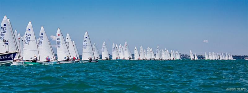 Race 2 start - Symonite OK Worlds, Day 2 photo copyright Robert Deaves taken at Wakatere Boating Club and featuring the OK class