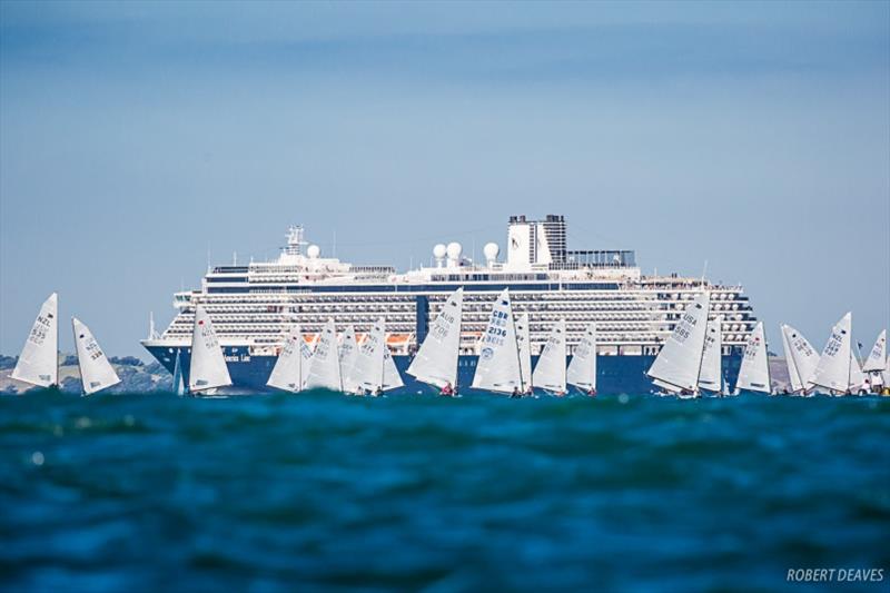 The fleet was joined by a departing cruise ship - Symonite OK Worlds, Day 2 - photo © Robert Deaves