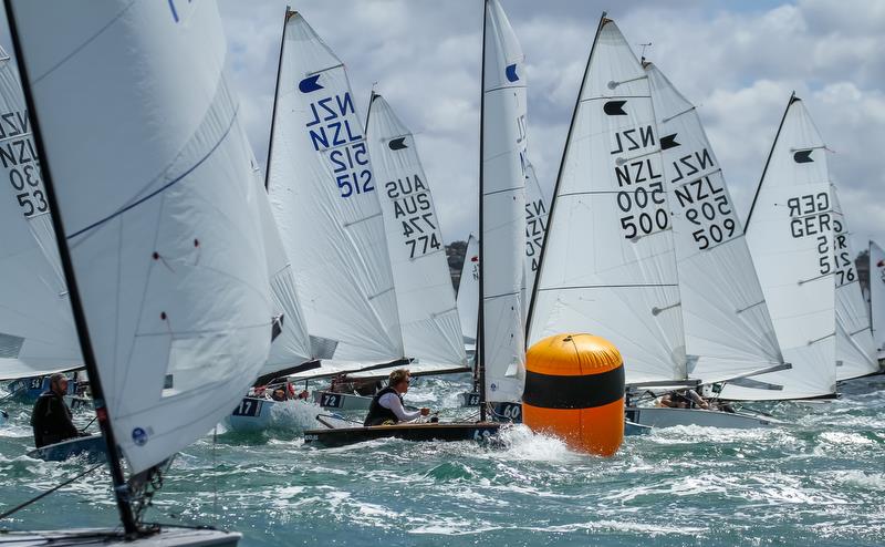 Gybe Mark contention - Day 3, Symonix OK World Championship, Wakatere Boating Club, February12, 2019 photo copyright Richard Gladwell taken at Wakatere Boating Club and featuring the OK class