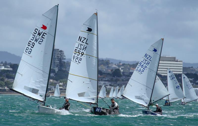 Fredrik Loof (SWE) leads Race 5 - Day 3, Symonix OK World Championship, Wakatere Boating Club, February12, 2019 photo copyright Richard Gladwell taken at Wakatere Boating Club and featuring the OK class