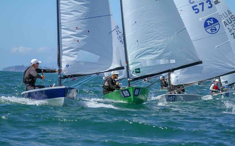 Dan Slater directing traffic at the wing mark - Day 4 - 2019 Symonite OK Worlds - February 2019, Wakatere Boating Club photo copyright Richard Gladwell taken at Wakatere Boating Club and featuring the OK class