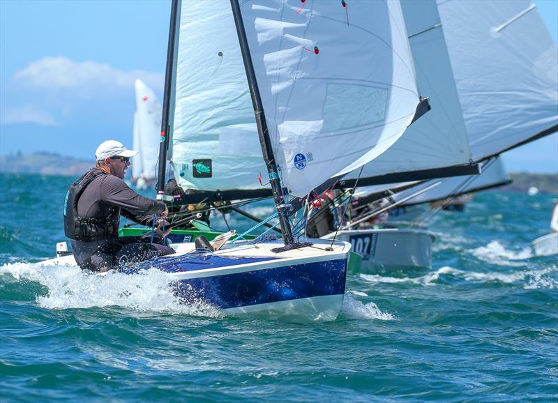 Dan Slater directs the traffic just before the wing mark - Day 4 - Symonite World OK Championships - February 2019 - Wakatere Boating Club  photo copyright Richard Gladwell taken at Wakatere Boating Club and featuring the OK class