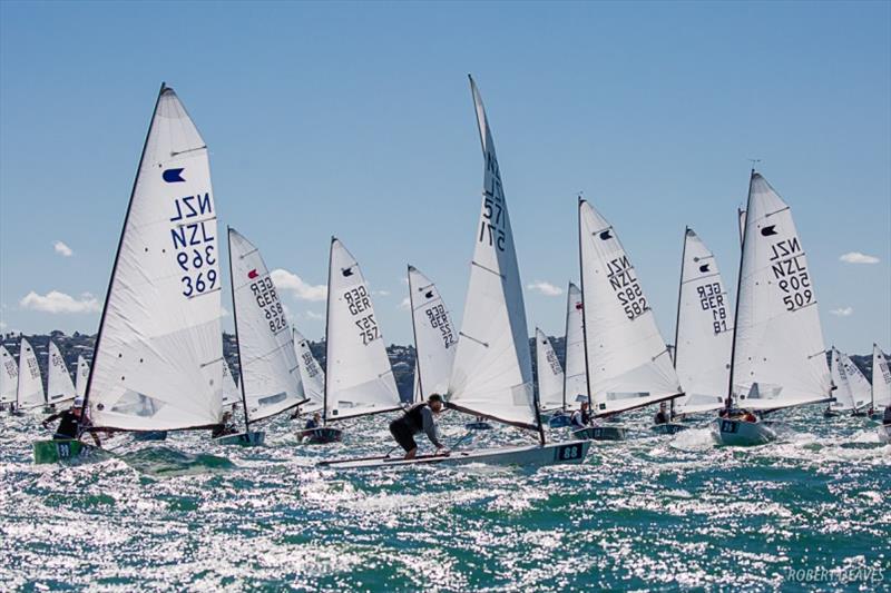 The OK Dinghy fleet at the 2019 World Championship photo copyright Robert Deaves taken at Wakatere Boating Club and featuring the OK class