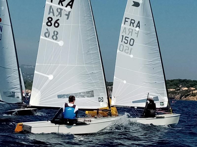 Patrick Debaere chases Pascal Tetard - 2020 Mediterranean OK Dinghy Championship photo copyright Société Nautique de Bandol taken at Société Nautique de Bandol and featuring the OK class