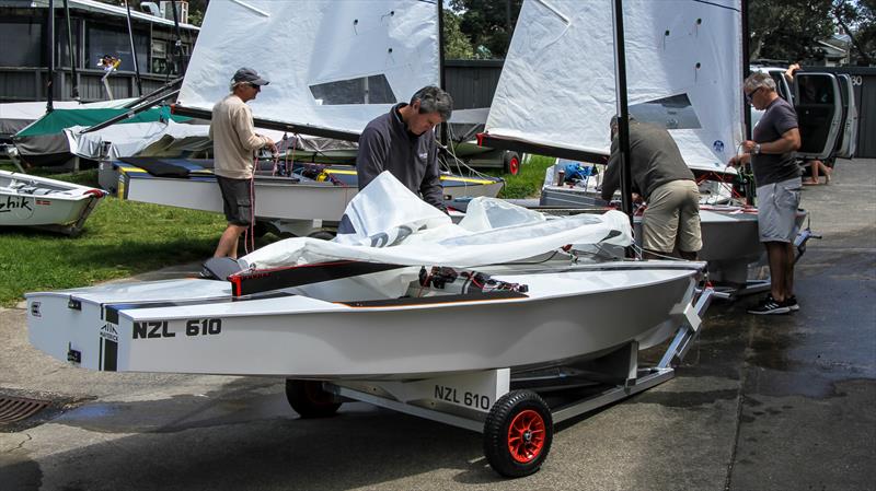 Three Maverick OKs rig up - OK Dinghy - Wakatere BC October 25, 2021 photo copyright Richard Gladwell / Sail-World.com taken at Wakatere Boating Club and featuring the OK class