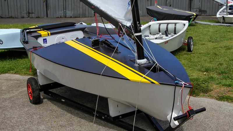 The prototype for the Maverick- the square hatch in the foredeck gives great access and visibility to the mast-step area - OK Dinghy - Wakatere BC October 25, 2021 photo copyright Richard Gladwell - Sail-World.com/nz taken at Wakatere Boating Club and featuring the OK class