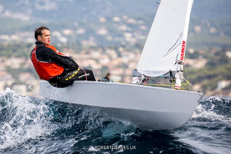Olivier Vidal on day 2 of the OK Dinghy Europeans in Bandol photo copyright Robert Deaves / www.robertdeaves.uk taken at Société Nautique de Bandol and featuring the OK class