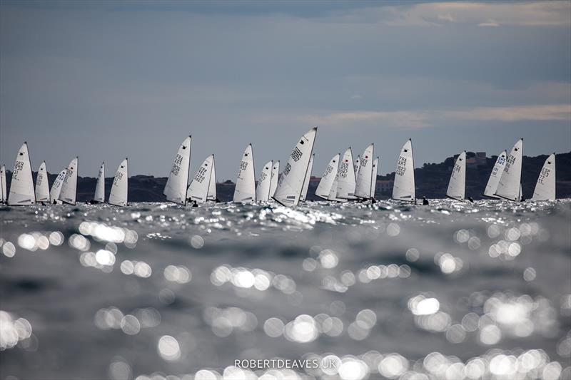 Race 1 on day 2 of the OK Dinghy Europeans in Bandol photo copyright Robert Deaves / www.robertdeaves.uk taken at Société Nautique de Bandol and featuring the OK class