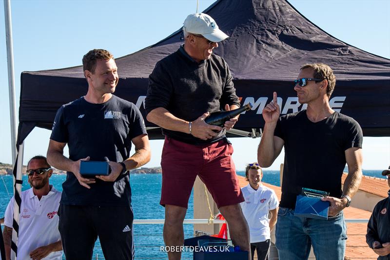 Stefan de Vries, Bo Petersen and Valerian Lebrun - 2022 OK Dinghy European Championship photo copyright Robert Deaves taken at Société Nautique de Bandol and featuring the OK class