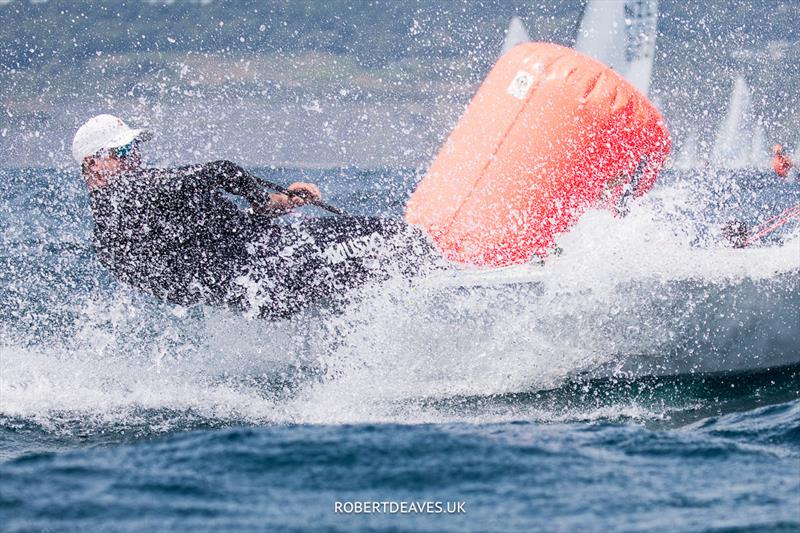 OK Dinghy Worlds practice race - Paul Childs, GBR photo copyright Robert Deaves / www.robertdeaves.uk taken at Lyme Regis Sailing Club and featuring the OK class