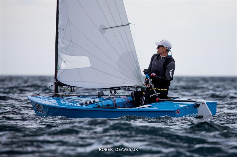 OK Dinghy Worlds Day 4 - Daniel Bjorndahl, SWE photo copyright Robert Deaves / www.robertdeaves.uk taken at Lyme Regis Sailing Club and featuring the OK class