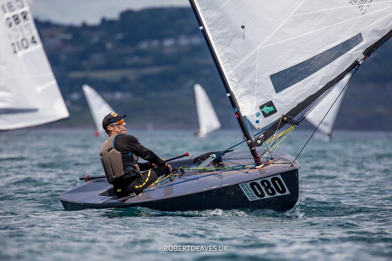 OK Dinghy Worlds Day 4 - Valerian Lebrun, FRA photo copyright Robert Deaves / www.robertdeaves.uk taken at Lyme Regis Sailing Club and featuring the OK class