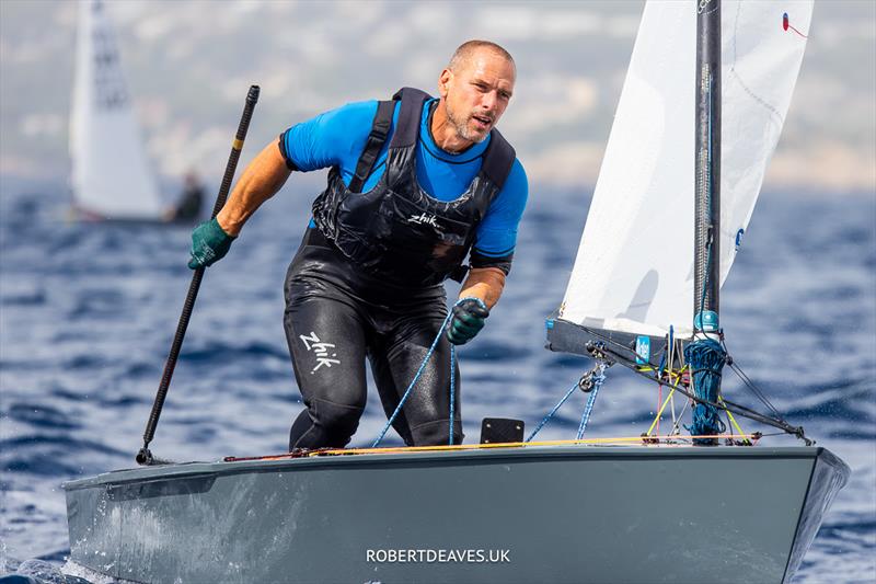 OK Dinghy Autumn Trophy in Bandol Day 3 - Dave Bourne showing some side effects of the Bandol social scene photo copyright Robert Deaves / www.robertdeaves.uk taken at Société Nautique de Bandol and featuring the OK class