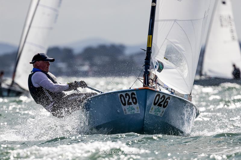Patric Mure, SWE on day 2 of the 2024 OK Dinghy World Championship Brisbane photo copyright Robert Deaves / www.robertdeaves.uk taken at Royal Queensland Yacht Squadron and featuring the OK class