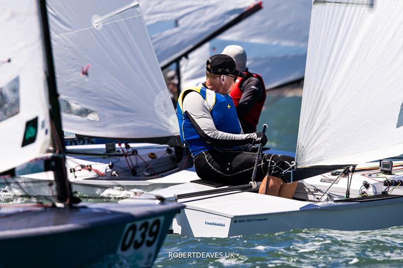 Tomas Franzen, SWE on day 4 of the 2024 OK Dinghy World Championship Brisbane photo copyright Robert Deaves / www.robertdeaves.uk taken at Royal Queensland Yacht Squadron and featuring the OK class