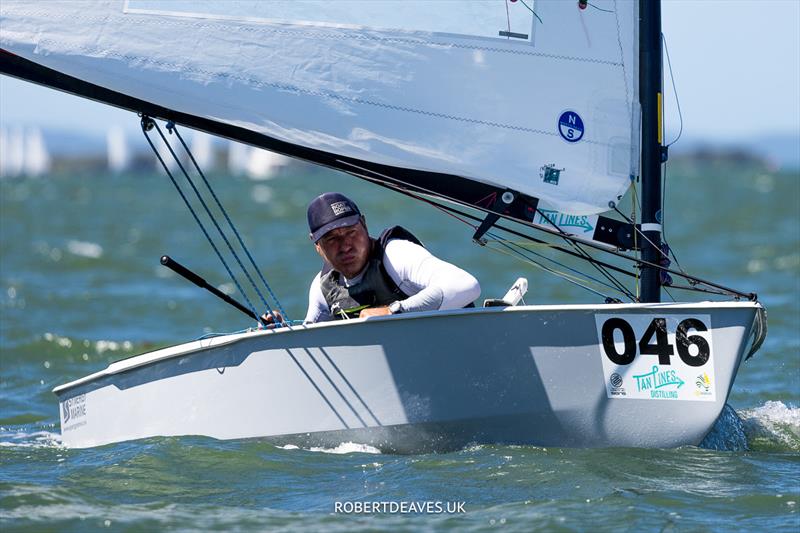 2024 Tan Lines OK Dinghy World Championship - First Master and best helmsman from host country - Roger Blasse, AUS photo copyright Robert Deaves taken at Royal Queensland Yacht Squadron and featuring the OK class