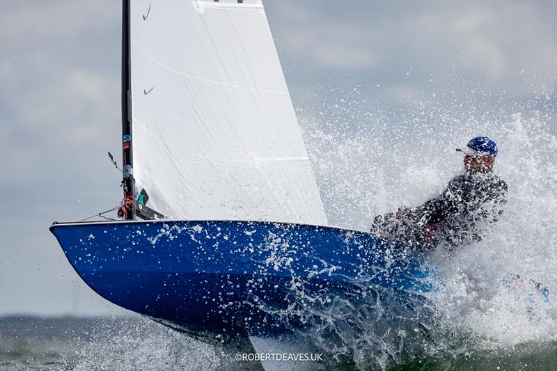 Michal Strumnik, POL on day 3 of the OK Dinghy Europeans at Warnemünde photo copyright Robert Deaves / www.robertdeaves.uk taken at Warnemünder Segel-Club and featuring the OK class