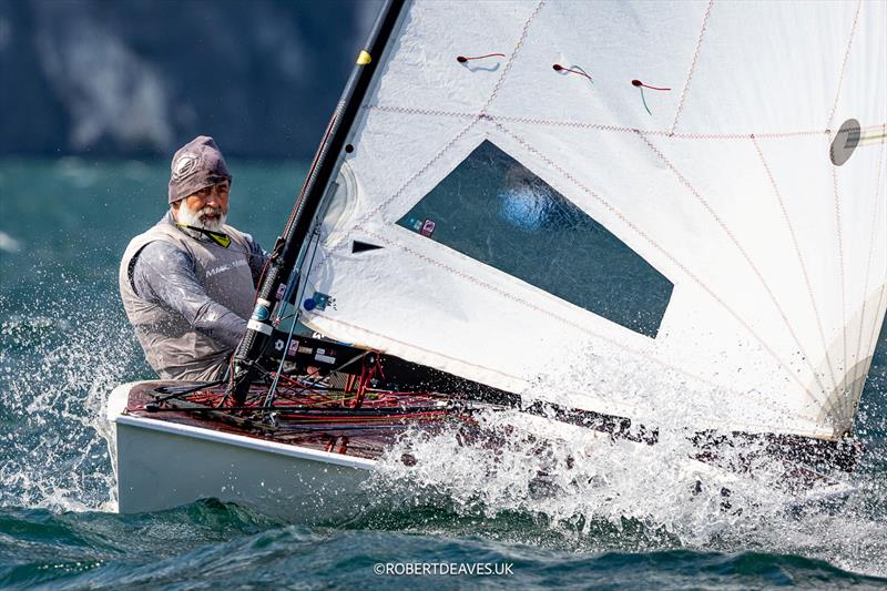 OK Dinghy Worlds at Lake Garda Day 1 - Dirk Gericke, GER photo copyright Robert Deaves / www.robertdeaves.uk taken at Circolo Vela Arco and featuring the OK class