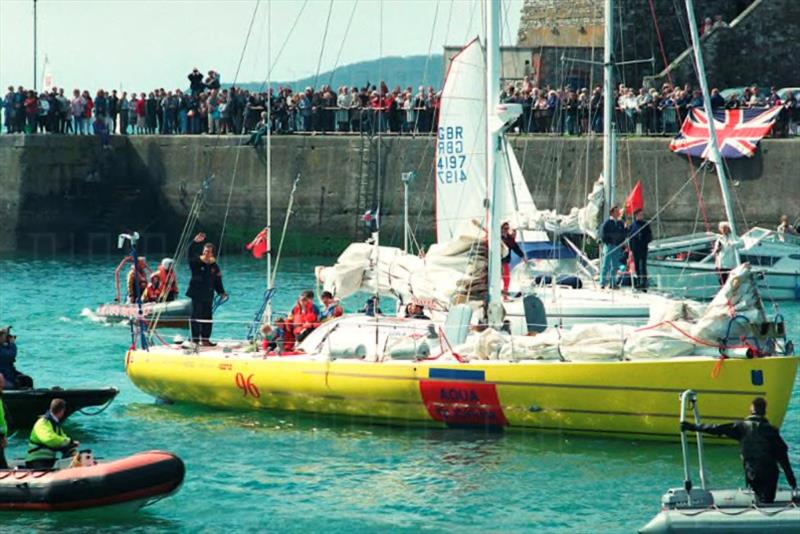 Pete Goss on finishing his Vendée Globe in 1996 on Aqua Quorum photo copyright Diomedia taken at  and featuring the Open 50 class