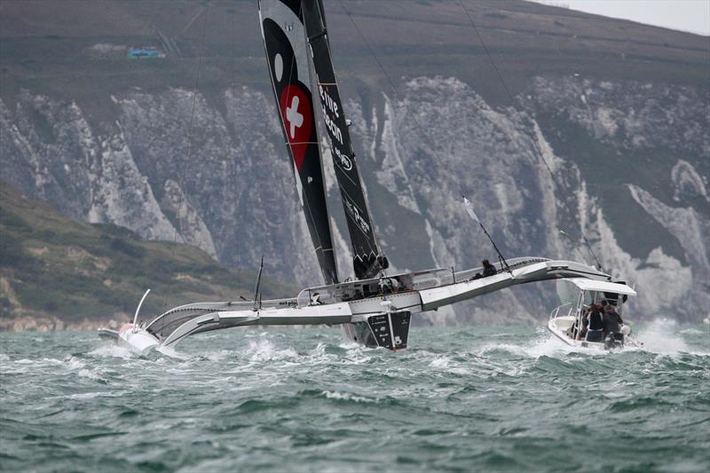 Le Rire Medcin-Lamonte at the western end of the Isle of Wight - Open 50 - Two handed - Rolex Fastnet - July 26, 2025 - photo © Richard Gladwell - Sail-World.com/nz