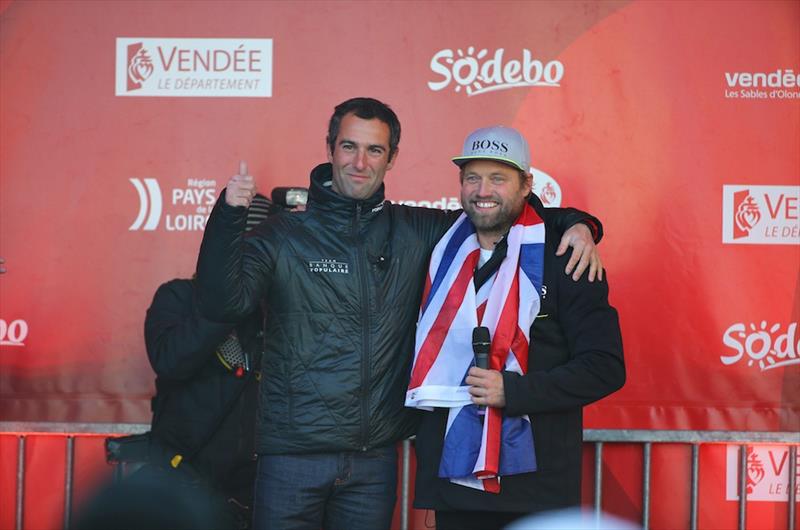 Armel Le Cleac'h and Alex Thomson in Les Sables d'Olonne after the Vendée Globe 2016-17 photo copyright Jean Marie Liot / DPPI / Vendee Globe taken at  and featuring the IMOCA class