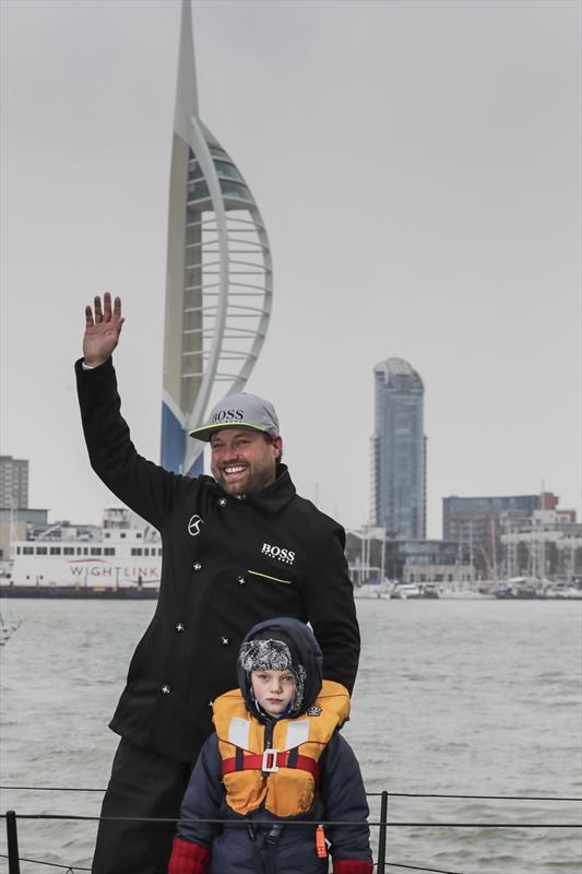 Alex Thomson and Hugo Boss arrive back in Gosport photo copyright Lloyd Images taken at  and featuring the IMOCA class