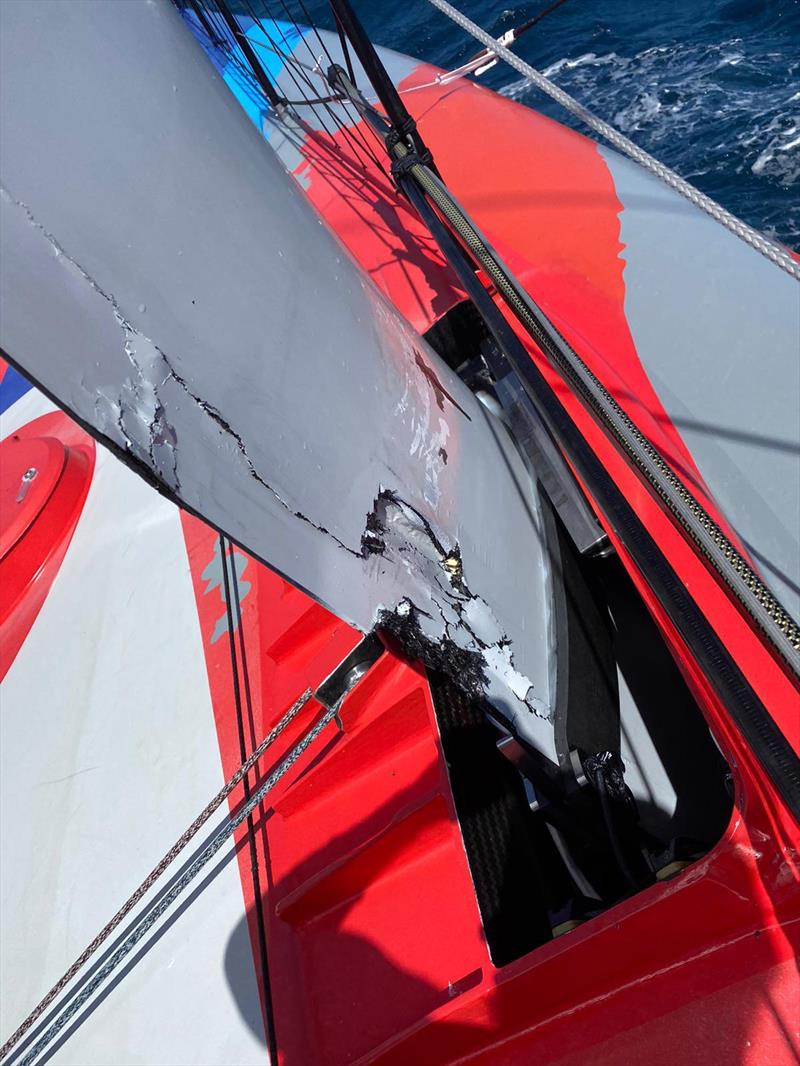 Foil damage for Sébastien Simon on ARKEA PAPREC in the Vendée Globe photo copyright Sébastien Simon / ARKEA PAPREC taken at  and featuring the IMOCA class