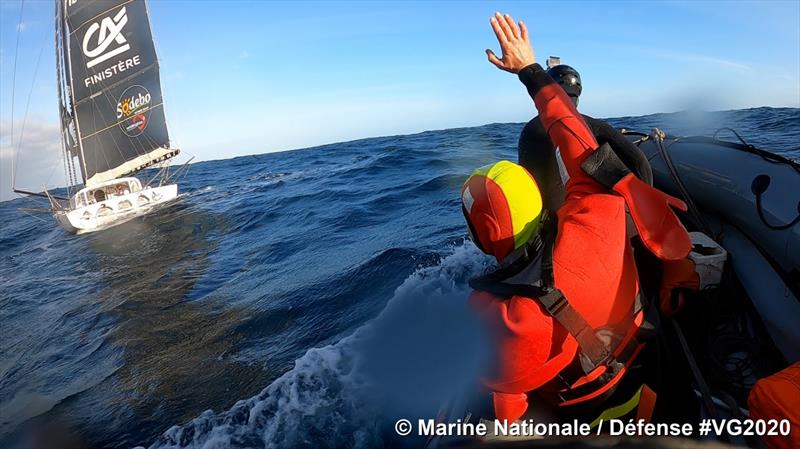 Kevin Escoffier successfully transferred off Yes We Cam in the Vendée Globe - photo © Marine Nationale / Defence #VG2020