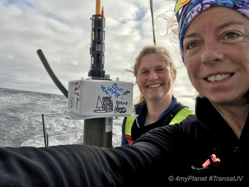 Alexia Barrier and Joan Mulloy with the Argo float that they dropped during the 2019 Transat Jacques Vabre - photo © Alexia Barrier