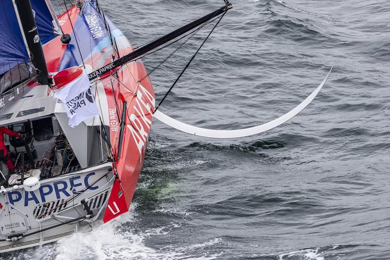 Damage to starboard foil aboard ARKEA PAPREC - Vendée-Arctique-Les Sables d'Olonne Race - photo © Eloi Stichelbaut - polaRYSE / IMOCA