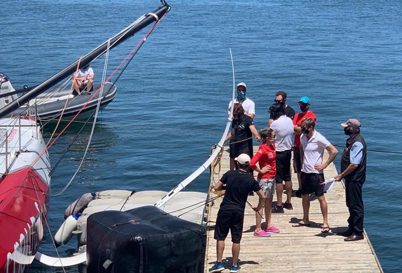 Initiatives Coeur, skipper Sam Davies(GBR), is pictured arriving in the harbour after having suffered major damages during the Vendee Globe race, in Cape Town, South Africa, on December 5, 2020 - photo © Nikki Behrens