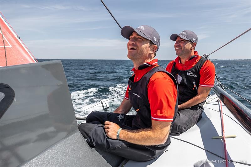 Damien Seguin, skipper of IMOCA Groupe APICIL and his co-skipper Benjamin Dutreux, training off Lorient on June 24 photo copyright Jean-Marie Liot - www.jmliotstudio.com taken at  and featuring the IMOCA class