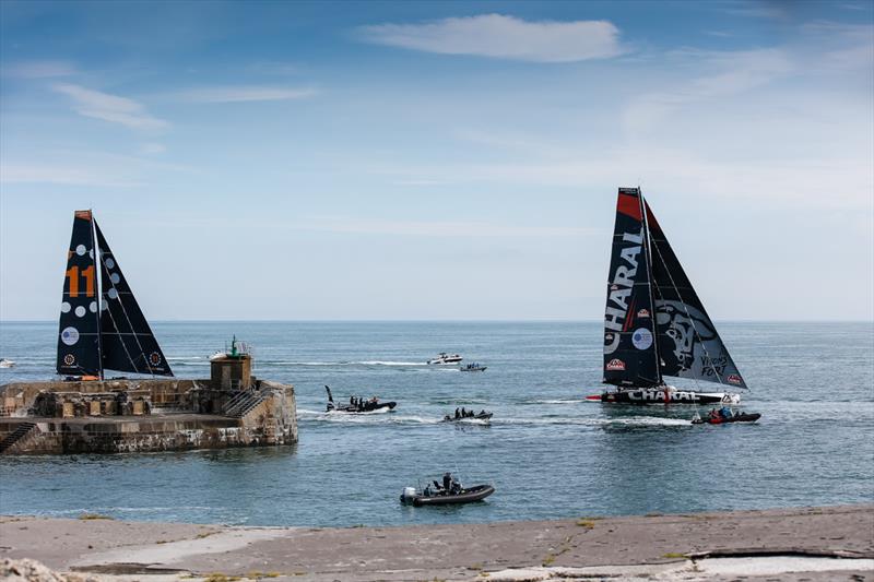 A close finish for IMOCAs - 11th Hour Racing and Charal - Rolex Fastnet Race - photo © Paul Wyeth / www.pwpictures.com