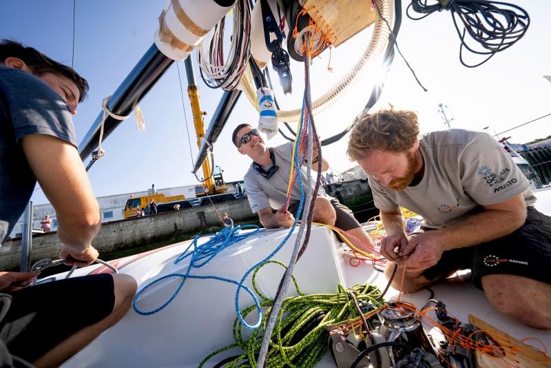 11th Hour Racing's new IMOCA gets rolled out of the shed at MerConcept in Concarneau for rigging - photo © Amory Ross