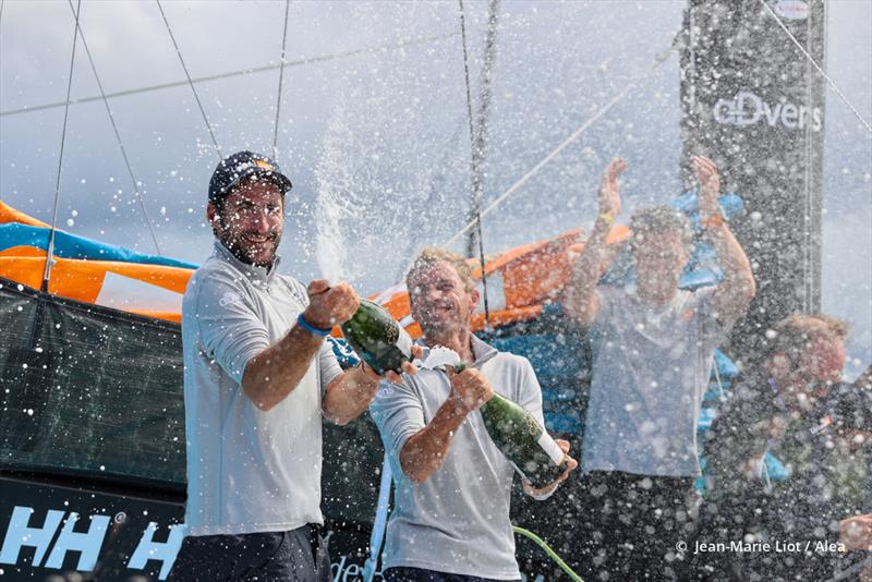 Thomas Ruyant and Morgan Lagravière on LinkedOut win the IMOCA class in the Transat Jacques Vabre photo copyright Jean-Louis Carli / Alea taken at  and featuring the IMOCA class