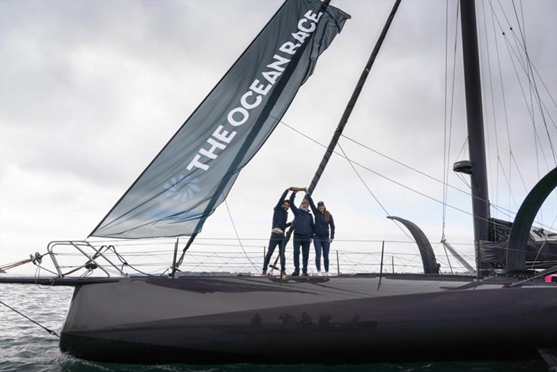 Relay4Nature arrives at One Ocean Summit in Brest, France with IMOCA skipper Alan Roura, Ambassador Peter Thomson and Olympic medallist Aloïse Retornaz photo copyright Austin Wong / The Ocean Race taken at  and featuring the IMOCA class