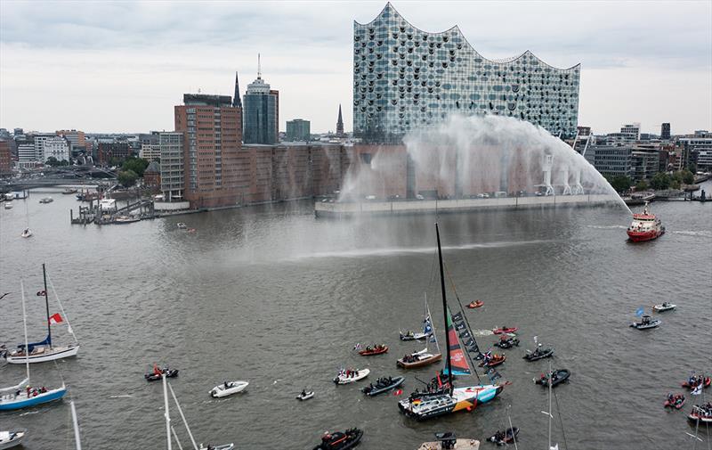 The Malizia - Seaexplorer and part of the flotilla in front of the Elbphilharmonie - photo © Jimmy Horel