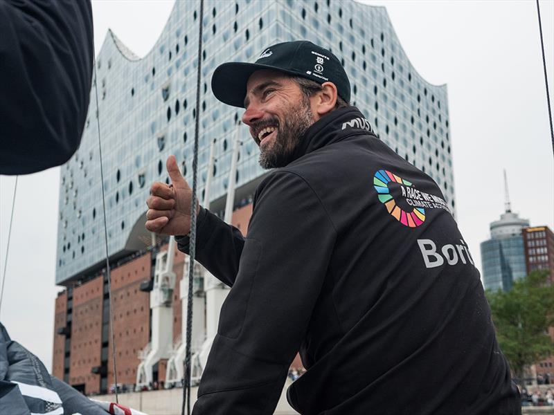 Boris Herrmann in front of the Elbhilharmonie as he arrived in Hamburg - photo © Antoine Auriol