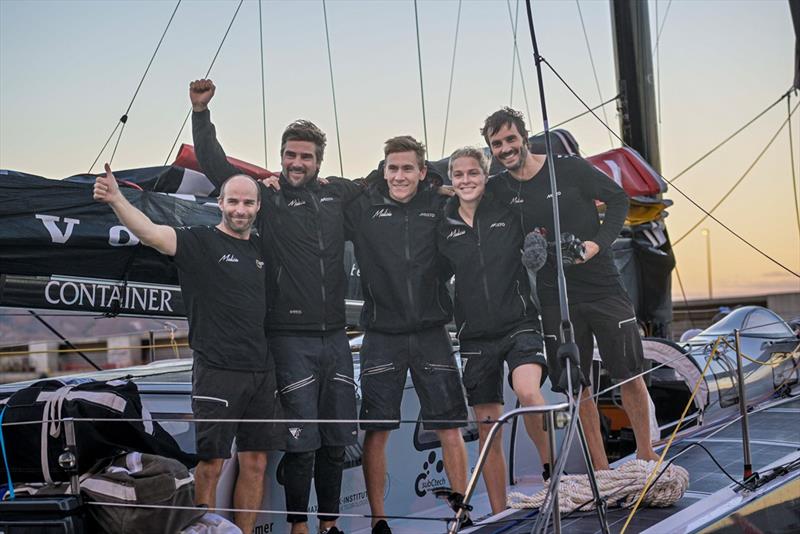 Team Malizia's cheerful sailing crew arriving in Mindelo, from left to right: Nico Lunven, Boris Herrmann, Will Harris, Rosalin Kuiper, and Antoine Auriol photo copyright Sailing Energy / The Ocean Race taken at  and featuring the IMOCA class