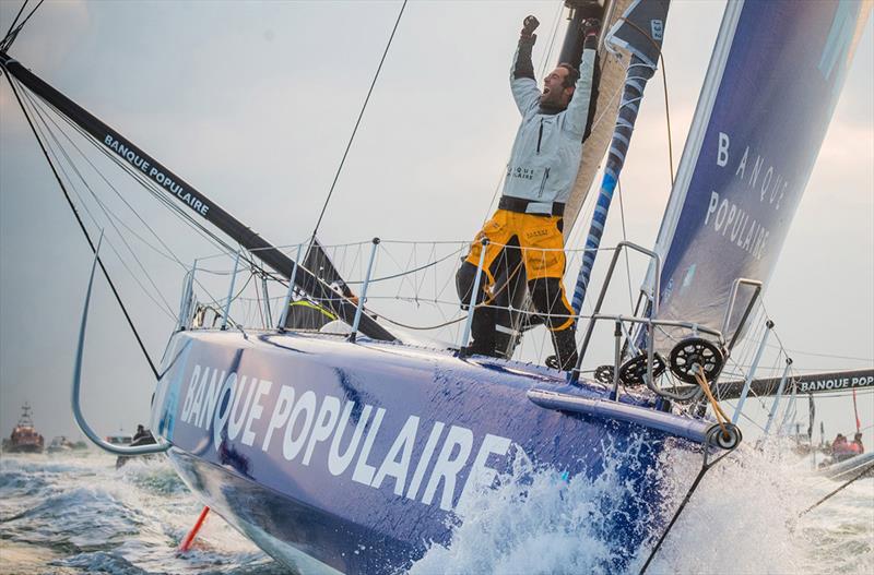 Arrivée de Armel Le Cleac'h (FRA), skipper Banque Populaire VIII, vainqueur du Vendee Globe en 74j 3h 35min 46sec, aux Sables d'Olonne, France, le 19 Janvier 2017 photo copyright Vincent Curutchet / DPPI / Vendee Globe taken at  and featuring the IMOCA class