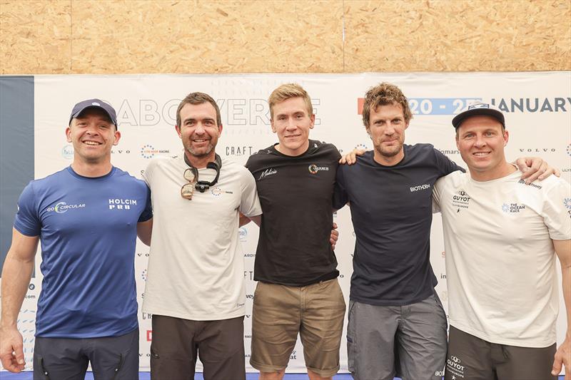 IMOCA Skippers Press Conference in Cabo Verde: Kevin Escoffier, Holcim - PRB Team; Charlie Enright, 11th Hour Racing Team; Will Harris, Team Malizia; Paul Meilhat, Biotherm Racing: Robert Stanjek, GUYOT environnement - Team Europe photo copyright Sailing Energy / The Ocean Race taken at  and featuring the IMOCA class
