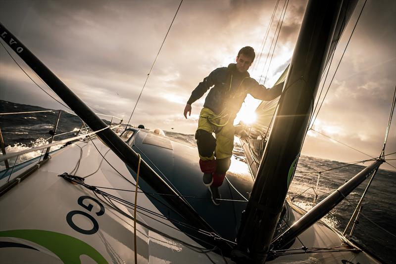 The Ocean Race 2022-23 - 4 March 2023, Leg 3, Day 6 onboard Holcim - PRB Team. Tom Laperche gets off the roof of the boat photo copyright Julien Champolion / polaRYSE / Holcim - PRB taken at  and featuring the IMOCA class