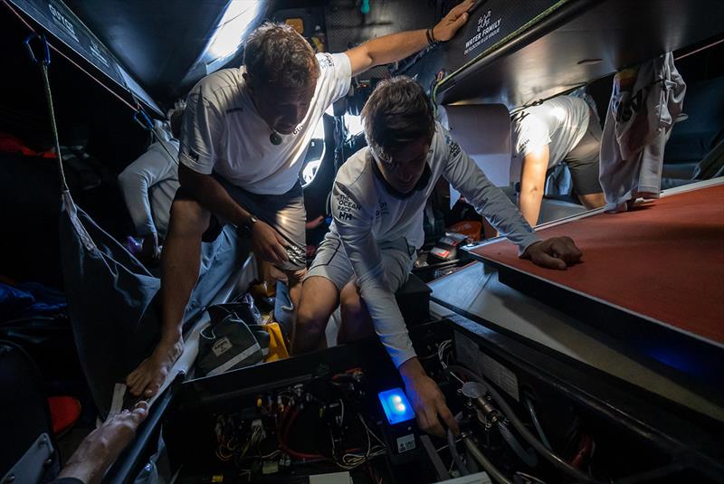 Jimmy le Baut (left) and Sébastien Simon checking the systems on board - photo © Charles Drapeau / GUYOT environnement - Team Europe